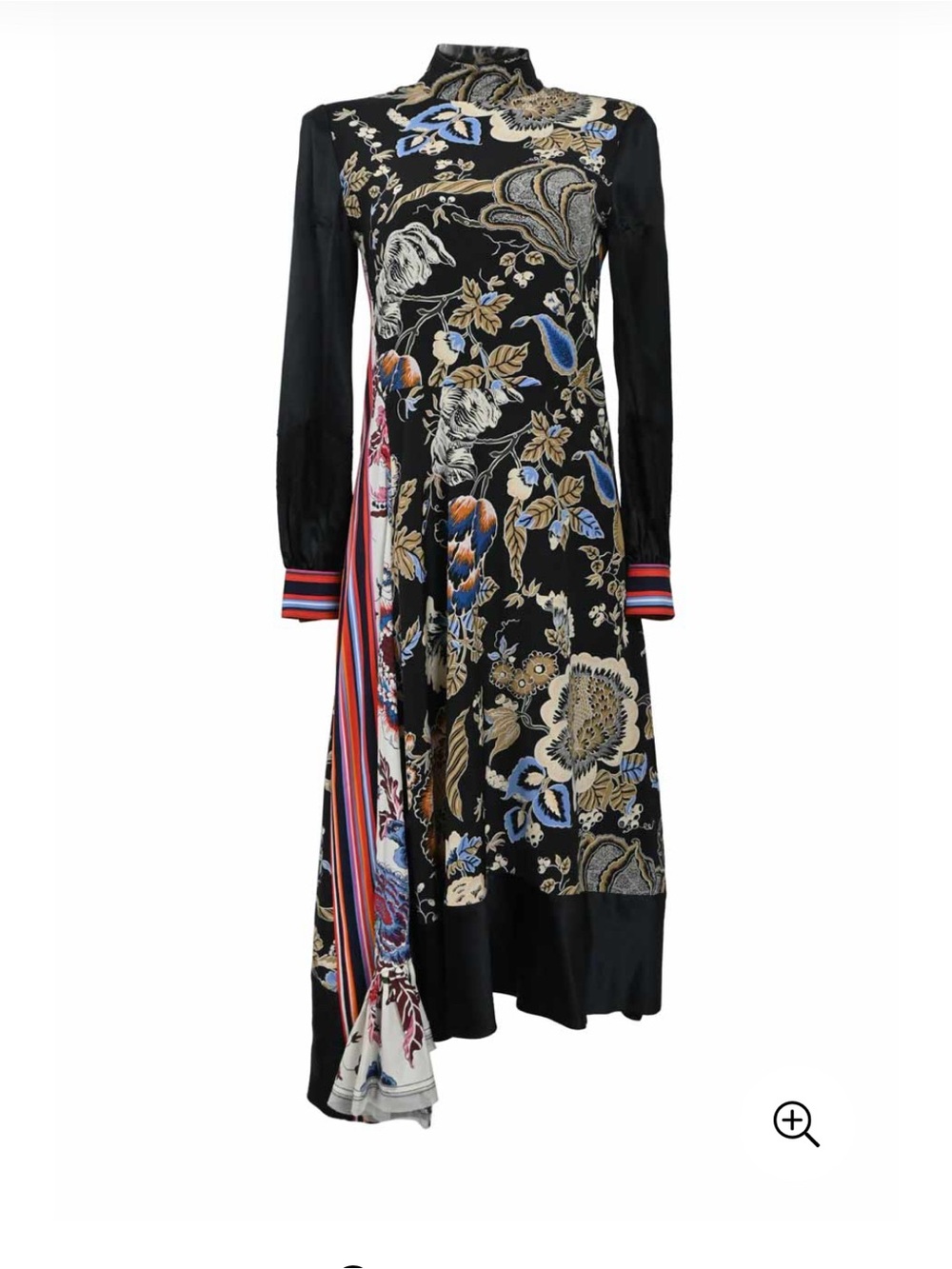 Tory Burch Black Floral & Stripe Long-Sleeve Midi Dress